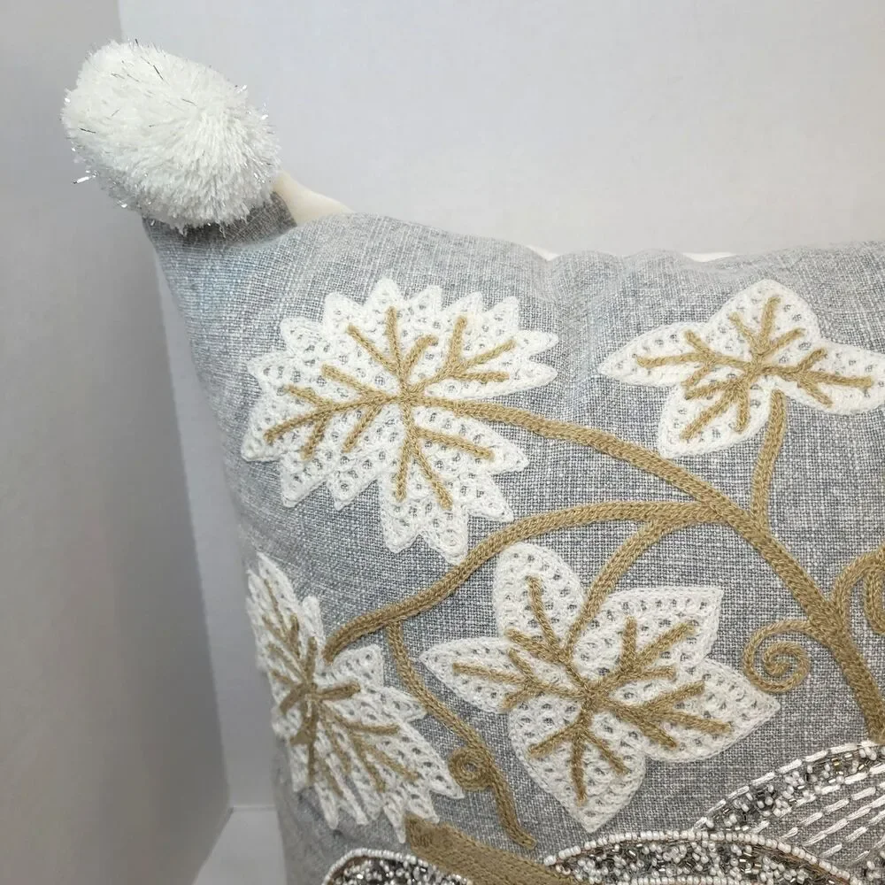 Magaschoni Home Pumpkin Fall Harvest Gray Throw Pillow County Chic Beaded 17